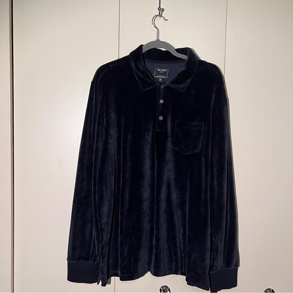 NWOT Todd Snyder Navy Velour Henley Shirt - Size XXL